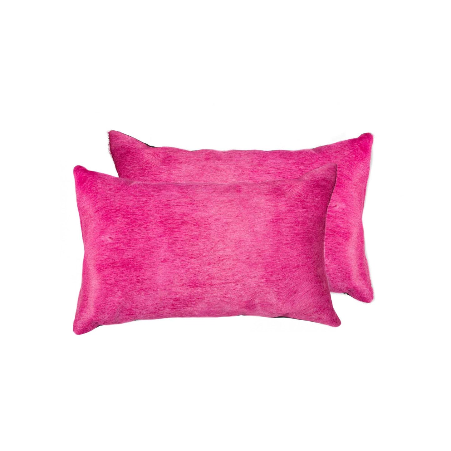 Set of Two 12" X 20" Fuchsia Cowhide Lumbar Throw Pillows-4