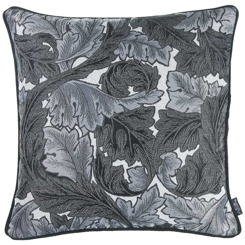 17"X 17" Grey Jacquard Leaf Decorative Throw Pillow Cover-0