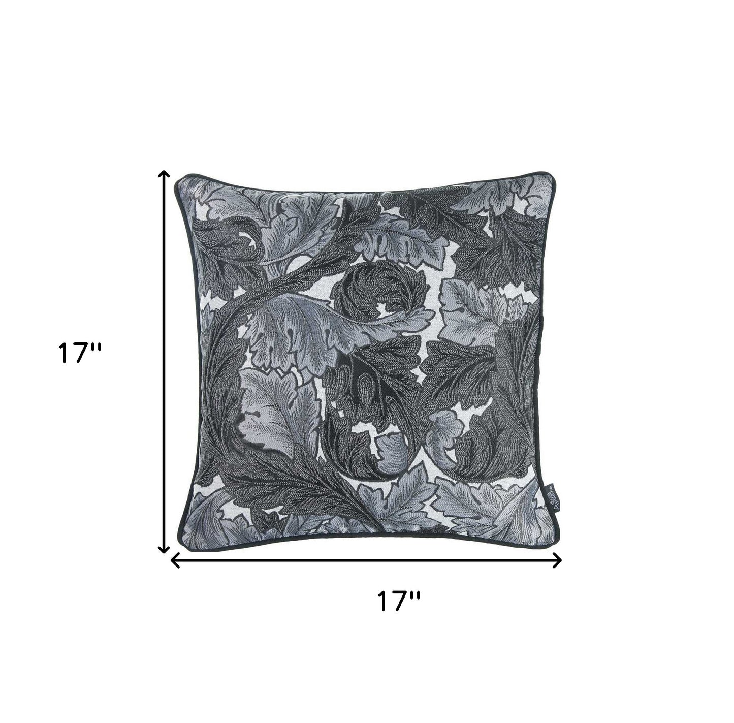 17"X 17" Grey Jacquard Leaf Decorative Throw Pillow Cover-6