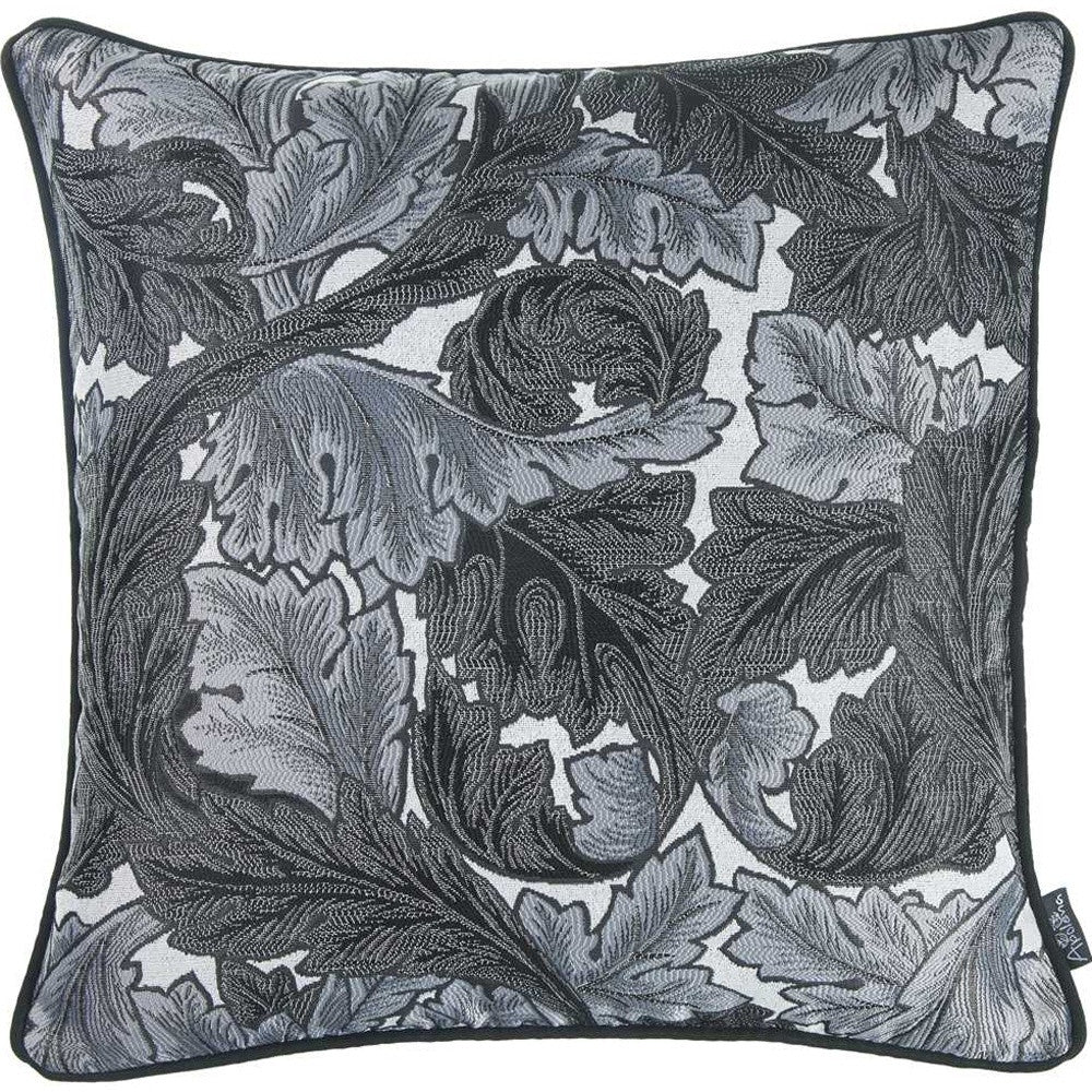 17"X 17" Grey Jacquard Leaf Decorative Throw Pillow Cover-3