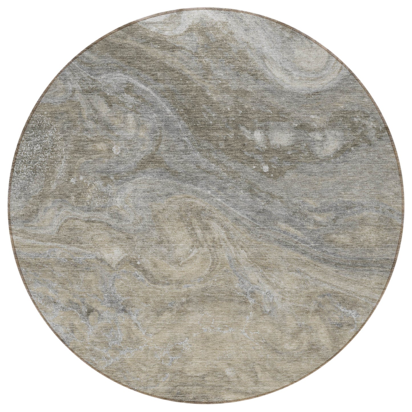 8' Taupe Beige And Ivory Round Abstract Washable Indoor Outdoor Area Rug-6