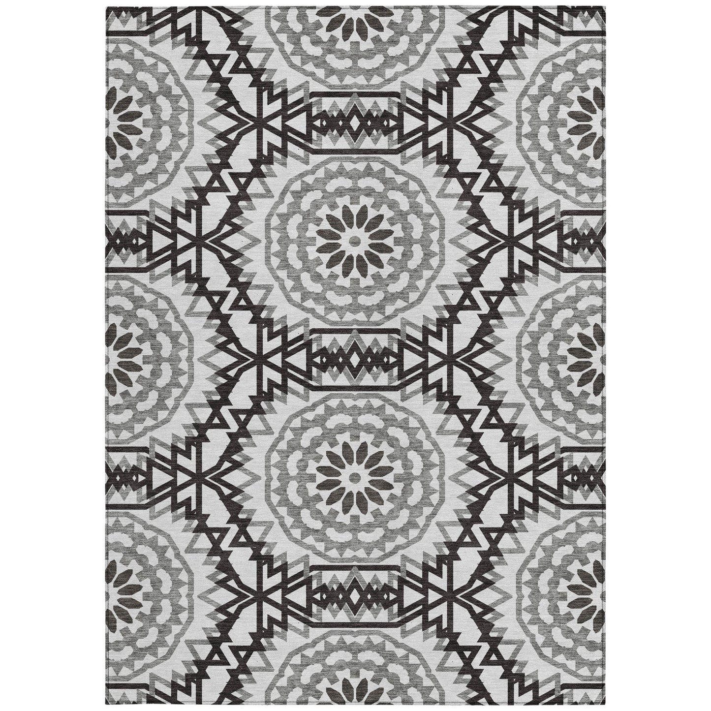 3' X 5' White Black And Gray Floral Medallion Washable Indoor Outdoor Area Rug-4
