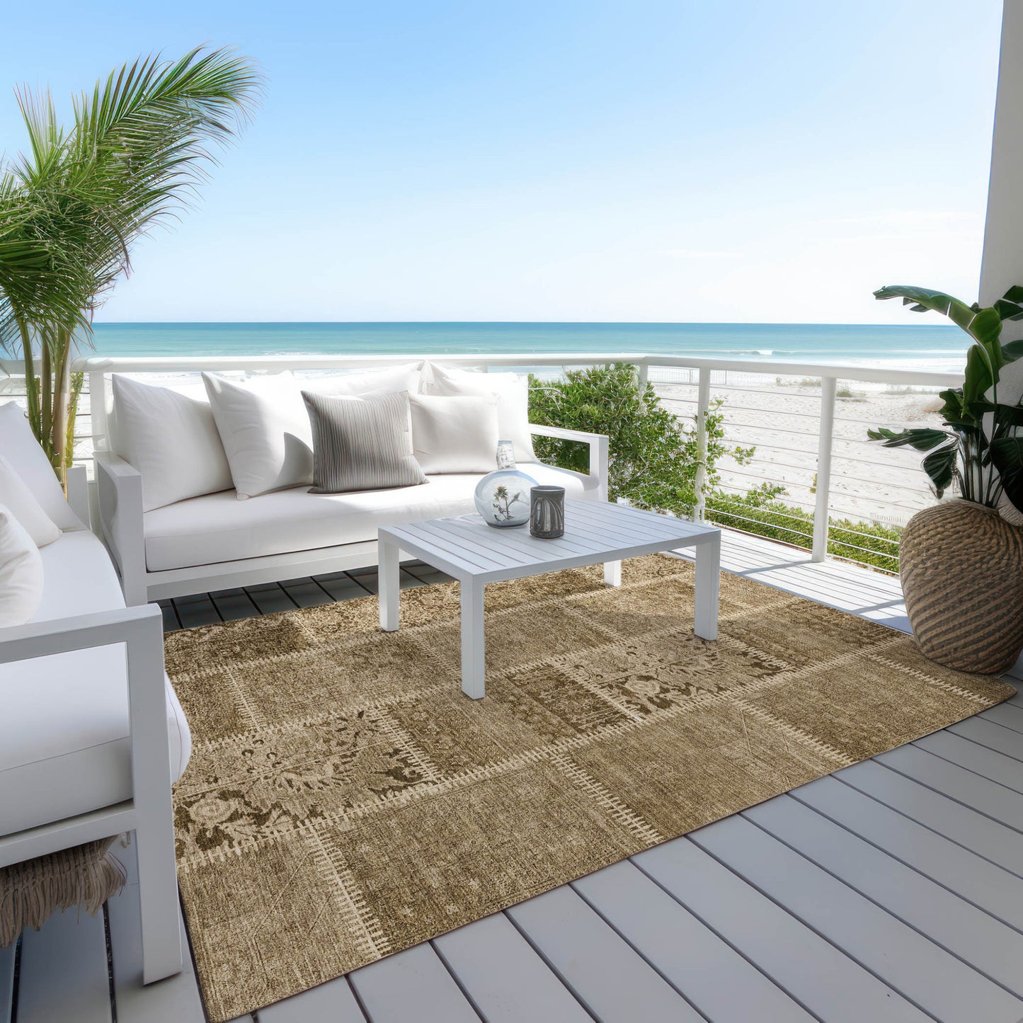 3' X 5' Brown And Beige Patchwork Washable Indoor Outdoor Area Rug-6