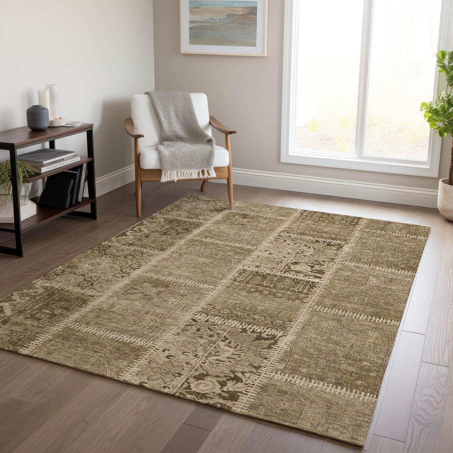 3' X 5' Brown And Beige Patchwork Washable Indoor Outdoor Area Rug-7
