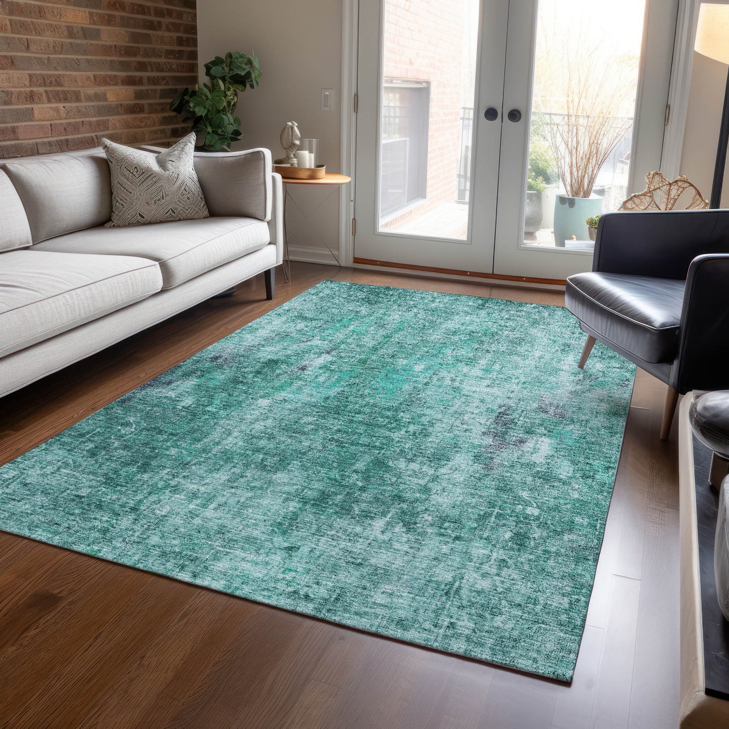 9' X 12' Teal Blue Green And Gray Abstract Washable Indoor Outdoor Area Rug-7