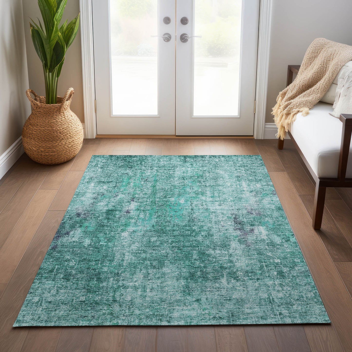 9' X 12' Teal Blue Green And Gray Abstract Washable Indoor Outdoor Area Rug-8