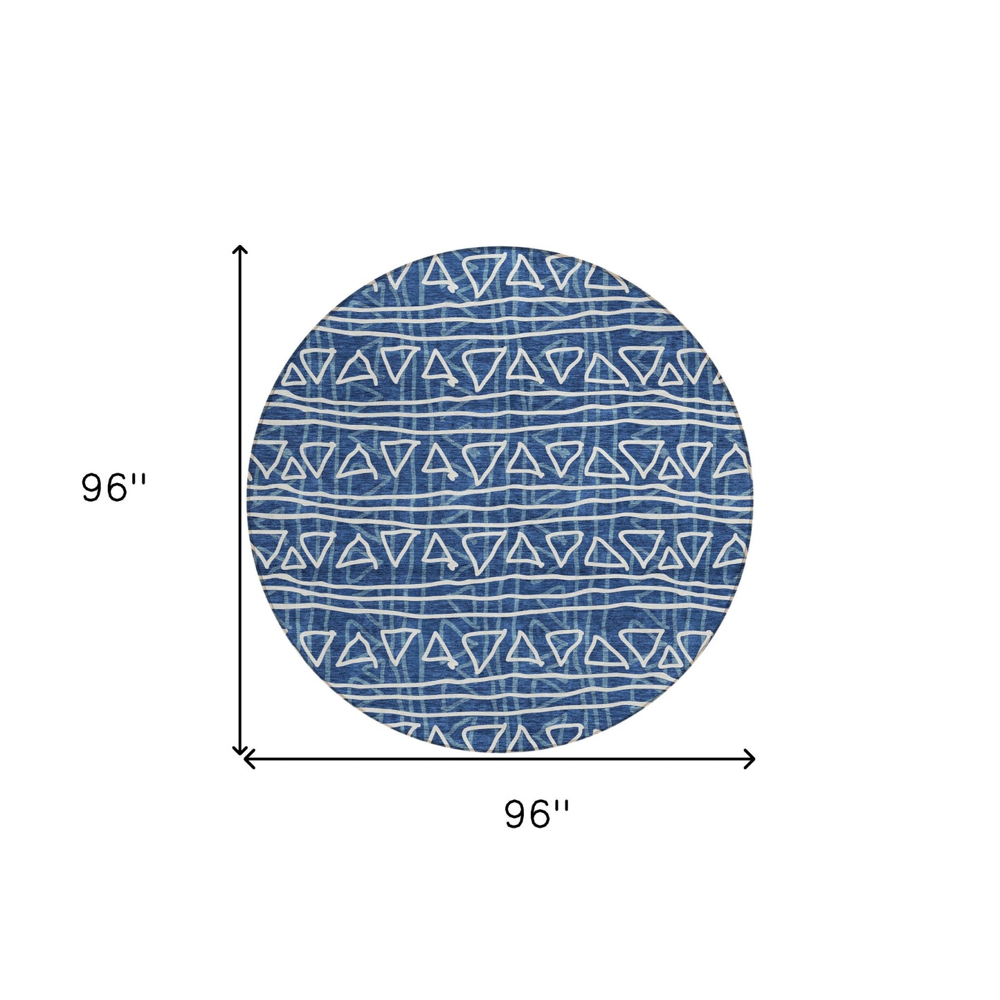 8' Navy Blue And Ivory Round Geometric Washable Indoor Outdoor Area Rug-8