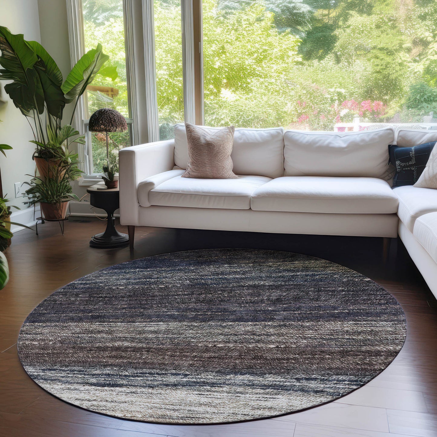 8' Beige Ivory And Brown Round Ombre Washable Indoor Outdoor Area Rug-6