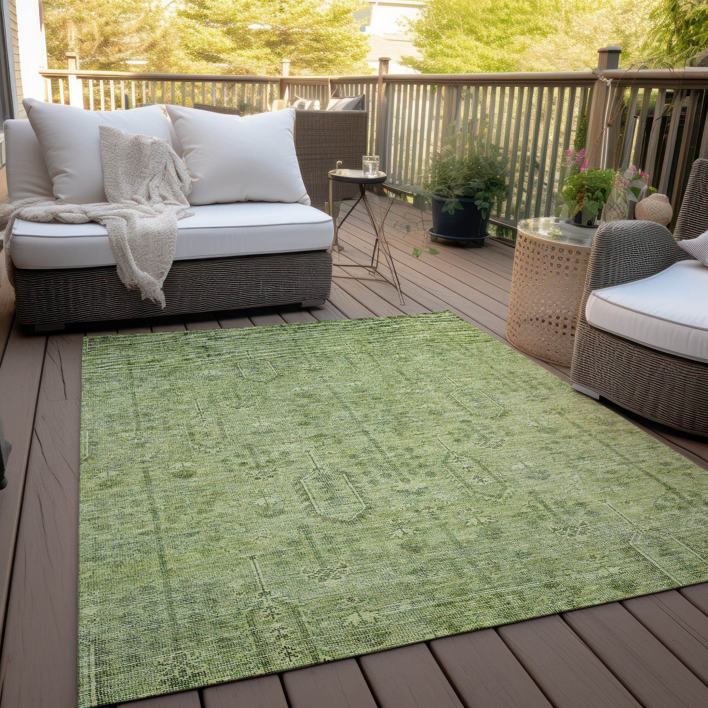 5' X 8' Sage And Artichoke Green Southwestern Washable Indoor Outdoor Area Rug-6