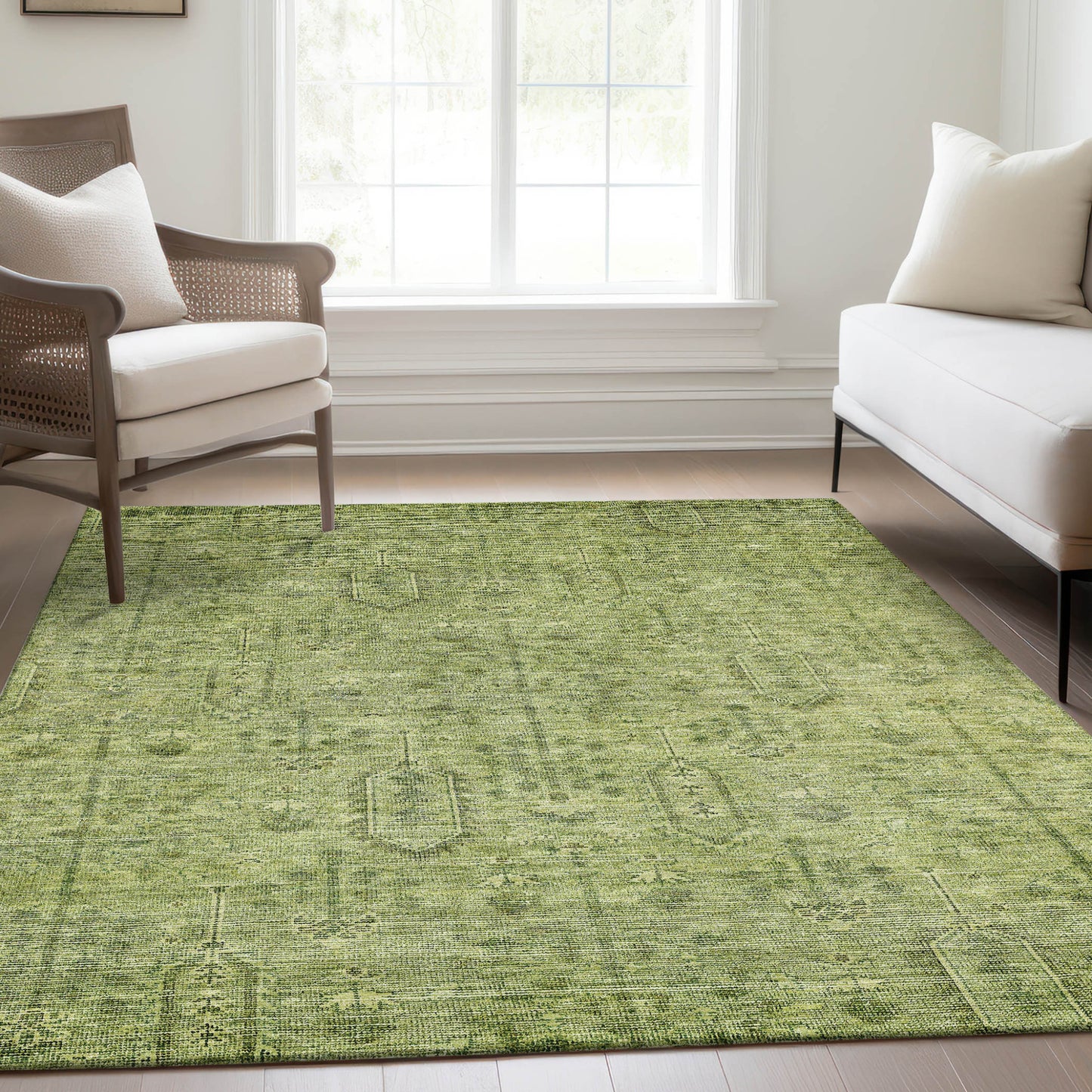 5' X 8' Sage And Artichoke Green Southwestern Washable Indoor Outdoor Area Rug-7