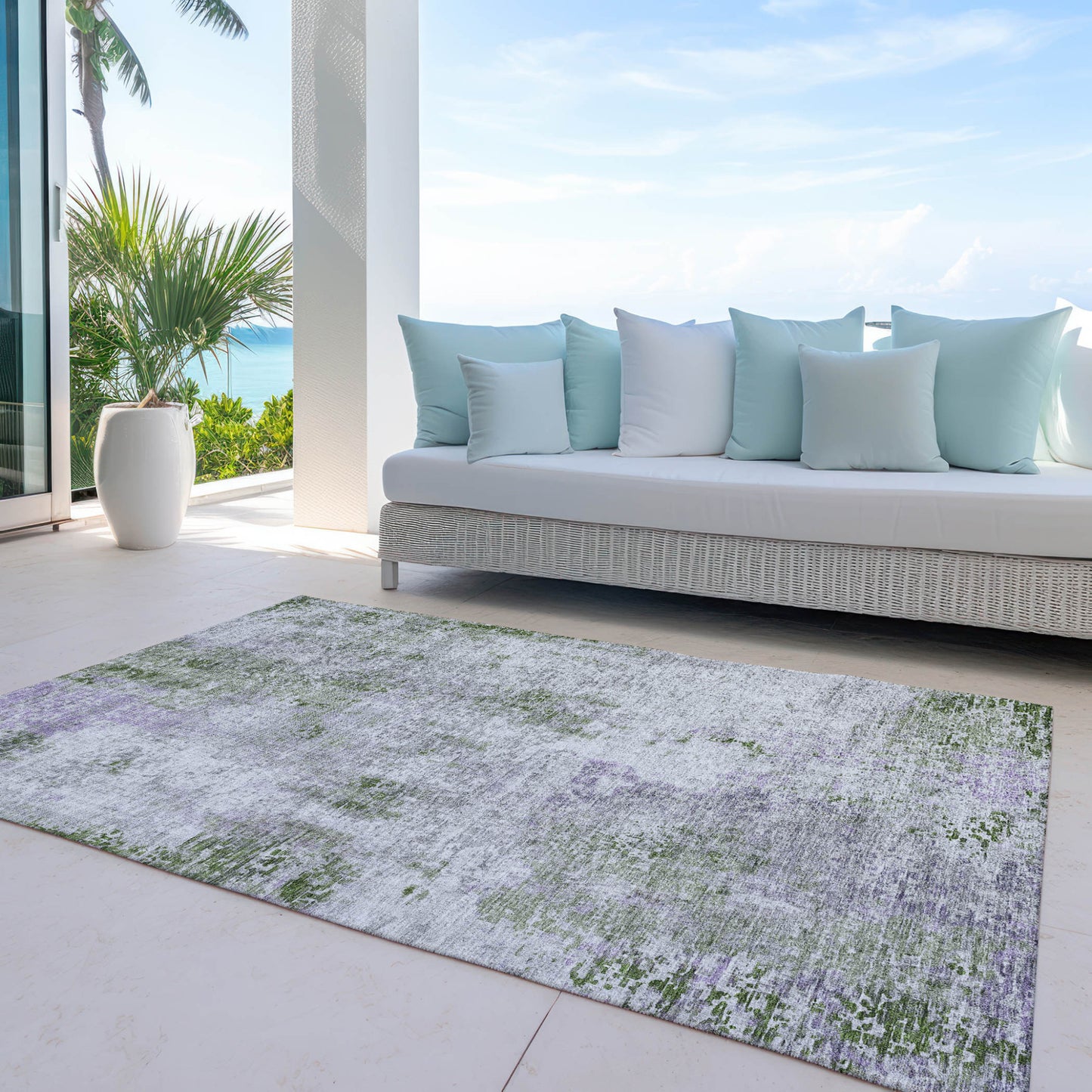 3' X 5' Olive Green And Gray Abstract Washable Indoor Outdoor Area Rug-7
