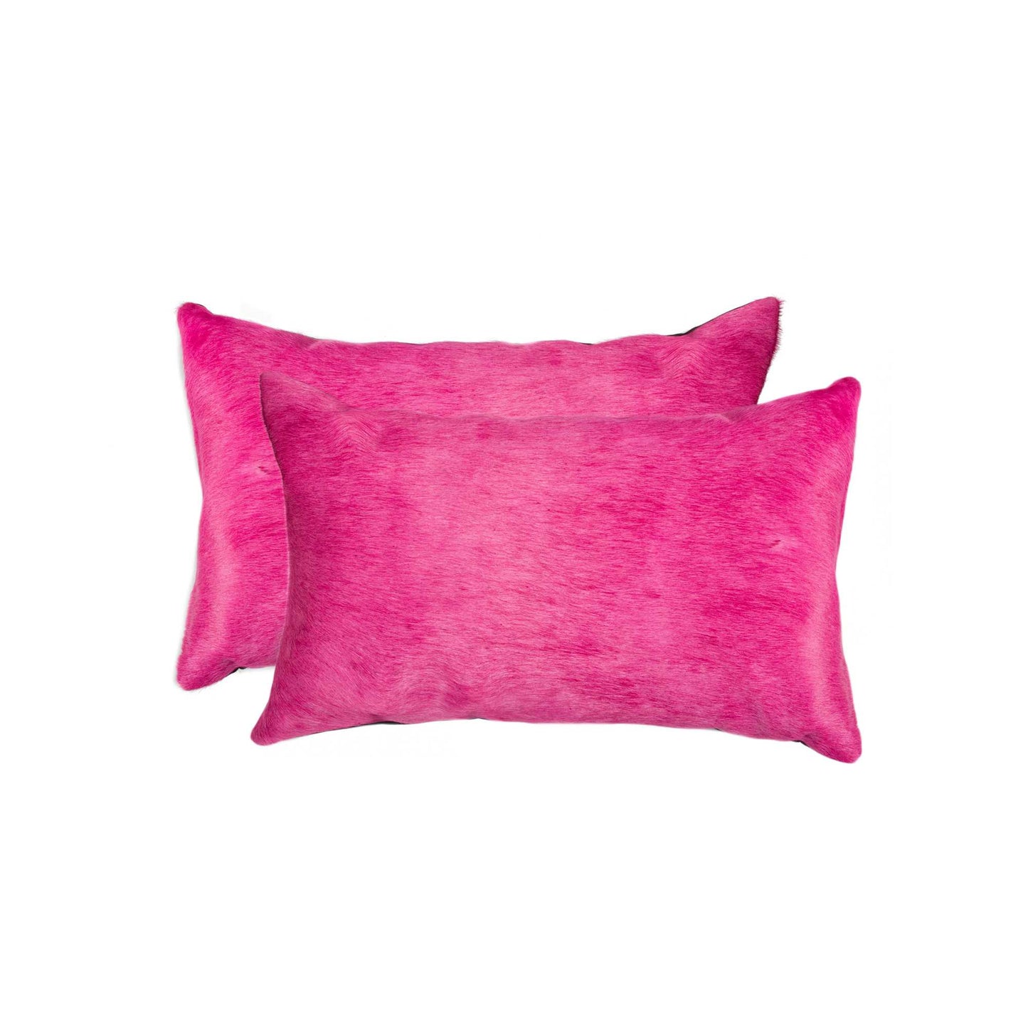 Set of Two 12" X 20" Fuchsia Cowhide Lumbar Throw Pillows-1