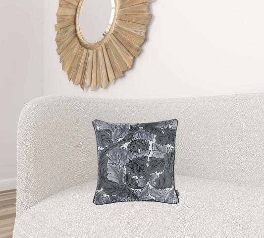 17"X 17" Grey Jacquard Leaf Decorative Throw Pillow Cover-1