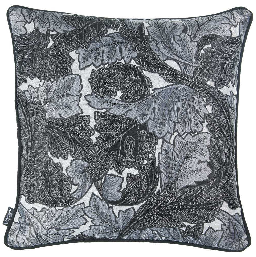 17"X 17" Grey Jacquard Leaf Decorative Throw Pillow Cover-4