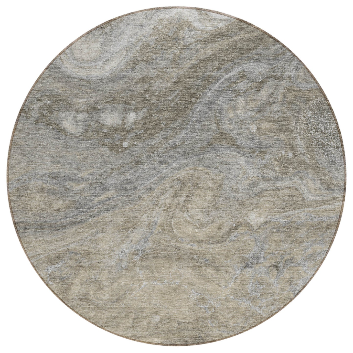 8' Taupe Beige And Ivory Round Abstract Washable Indoor Outdoor Area Rug-1