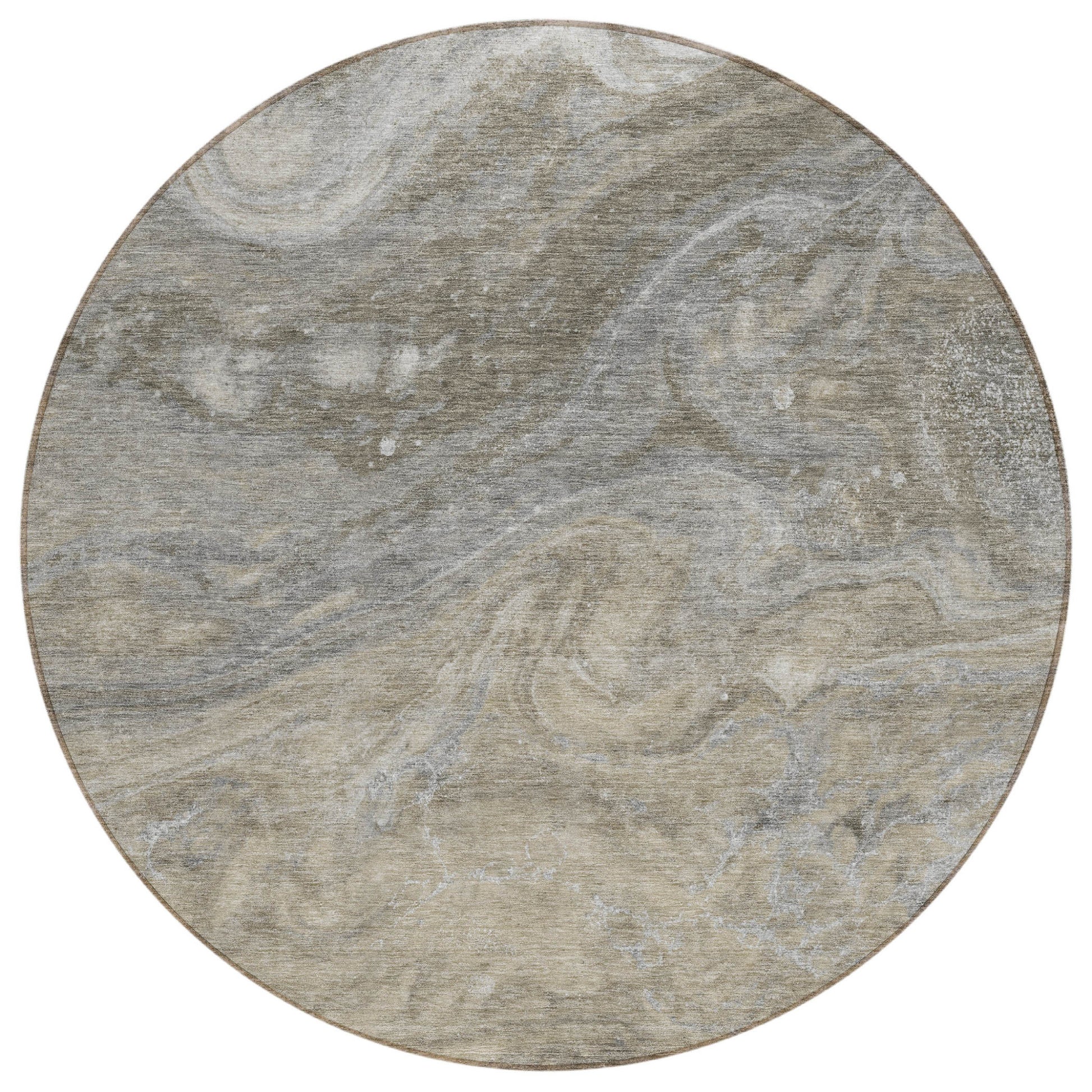 8' Taupe Beige And Ivory Round Abstract Washable Indoor Outdoor Area Rug-1