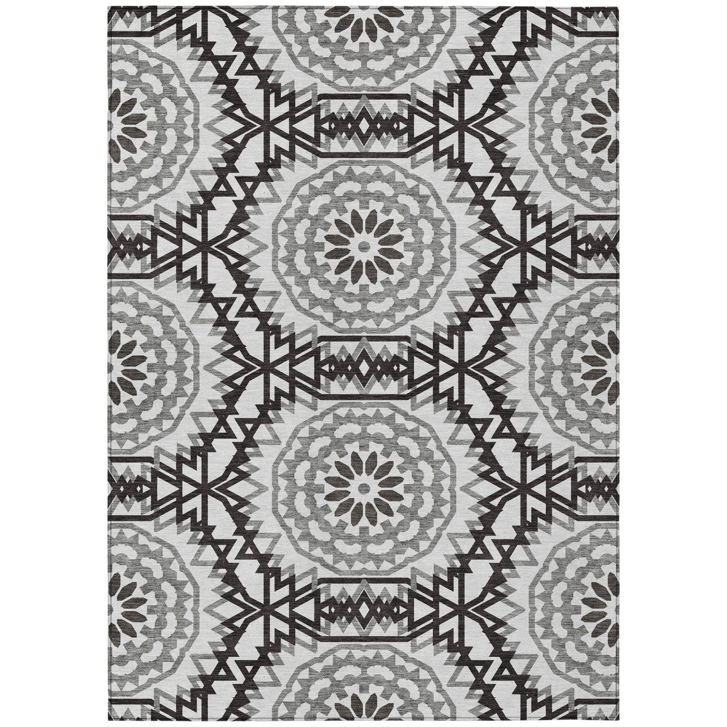 3' X 5' White Black And Gray Floral Medallion Washable Indoor Outdoor Area Rug-1