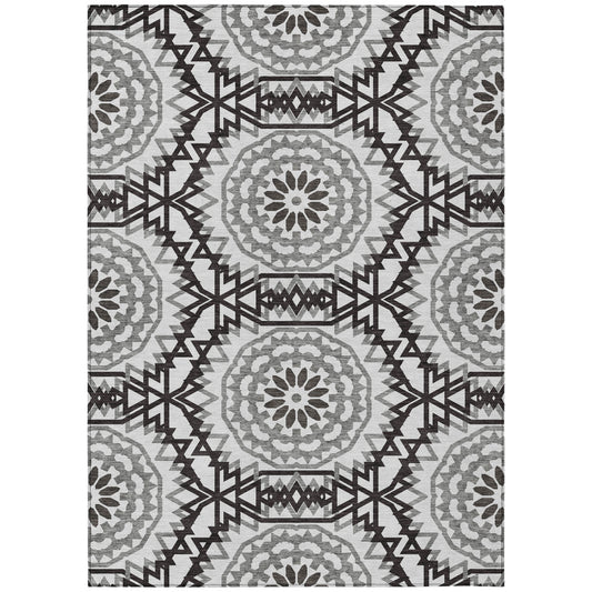 3' X 5' White Black And Gray Floral Medallion Washable Indoor Outdoor Area Rug-1