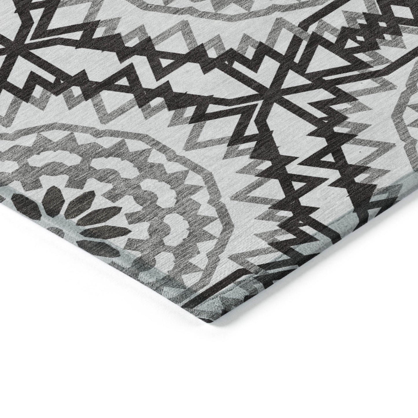 3' X 5' White Black And Gray Floral Medallion Washable Indoor Outdoor Area Rug-3