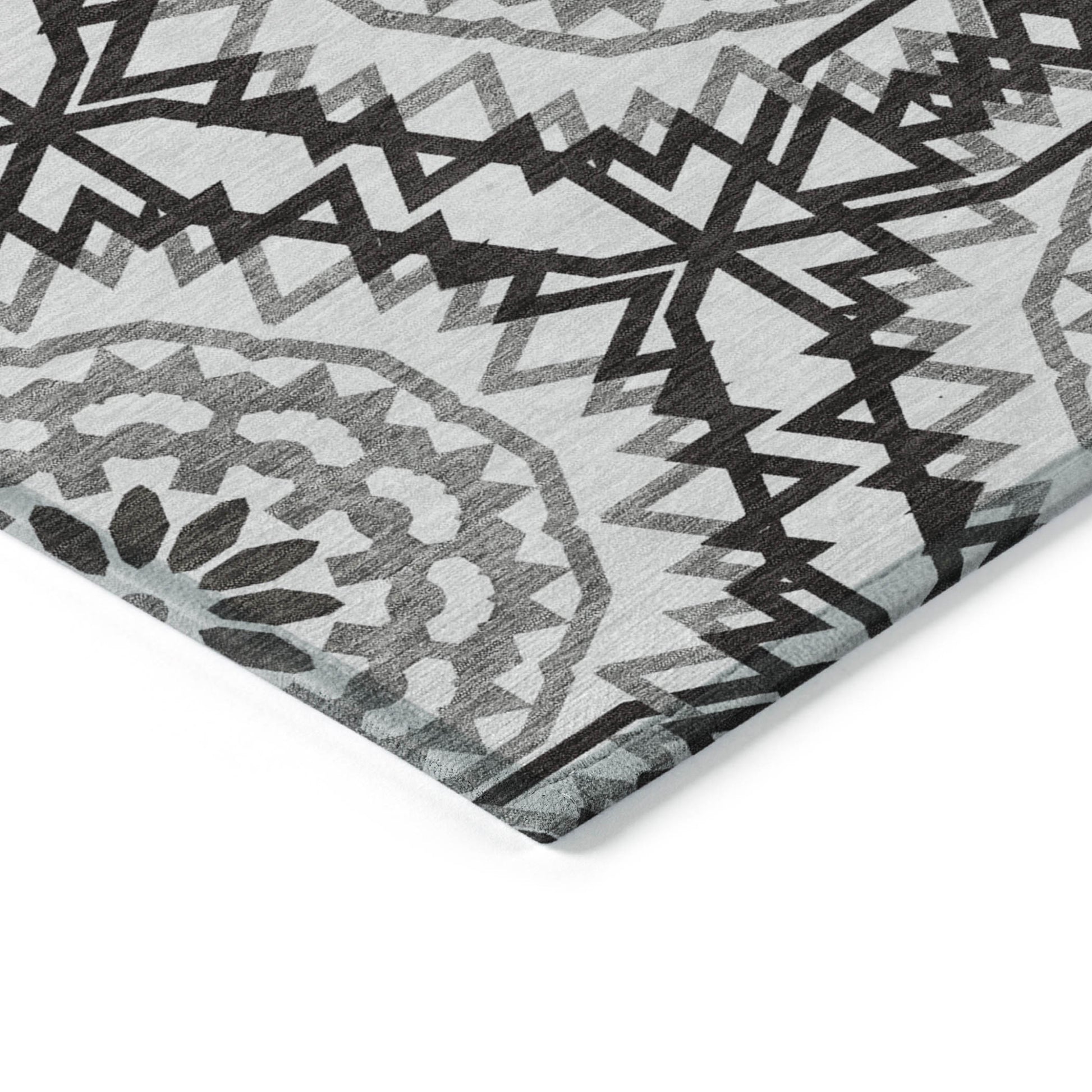 3' X 5' White Black And Gray Floral Medallion Washable Indoor Outdoor Area Rug-3