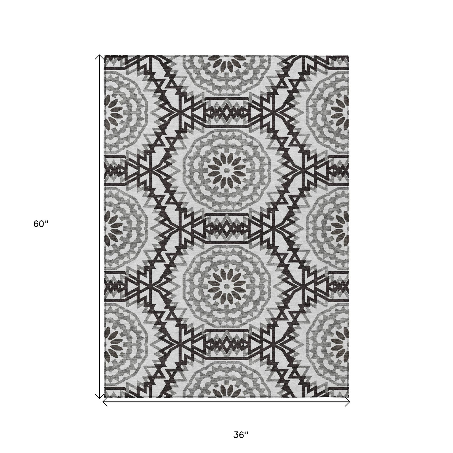 3' X 5' White Black And Gray Floral Medallion Washable Indoor Outdoor Area Rug-2