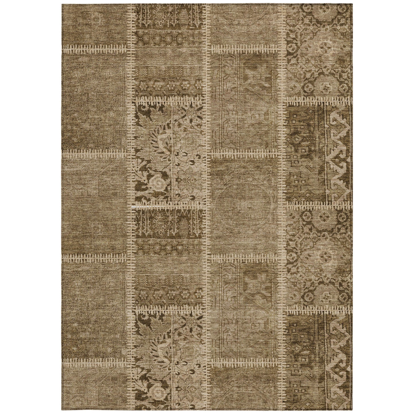 3' X 5' Brown And Beige Patchwork Washable Indoor Outdoor Area Rug-5
