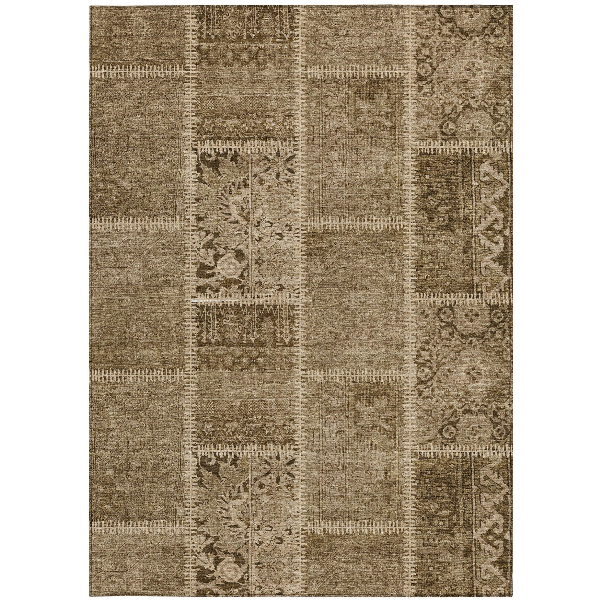 3' X 5' Brown And Beige Patchwork Washable Indoor Outdoor Area Rug-5
