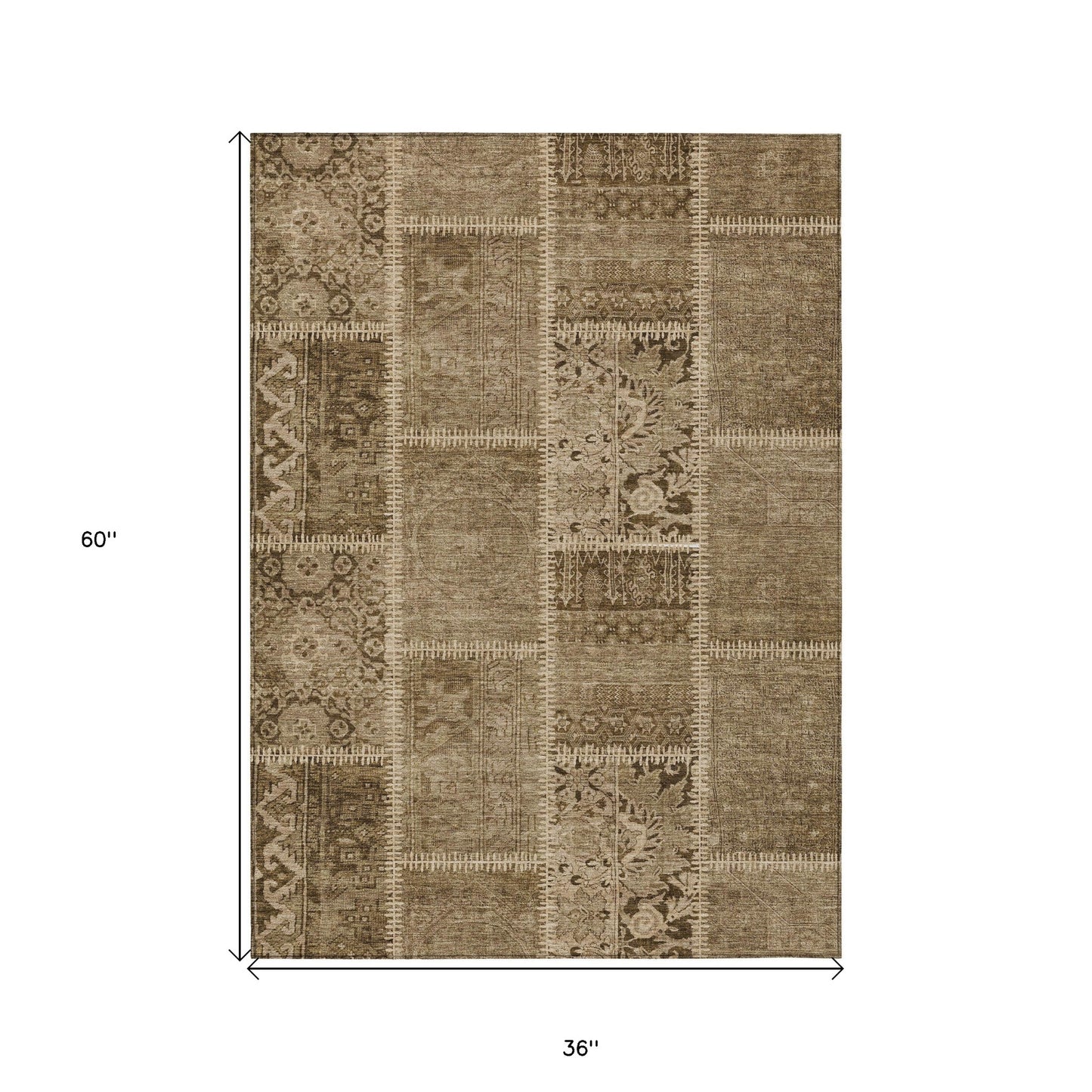 3' X 5' Brown And Beige Patchwork Washable Indoor Outdoor Area Rug-2