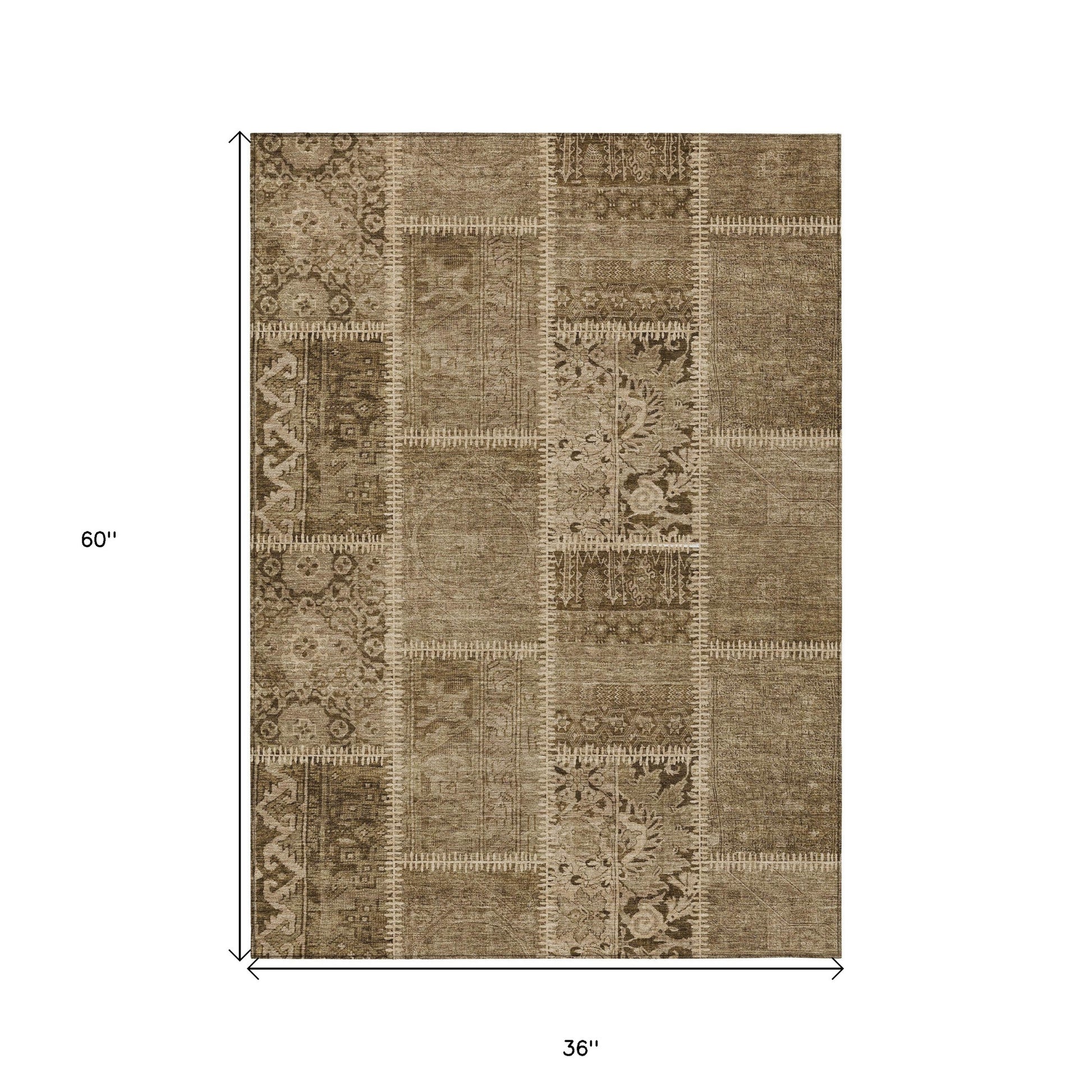 3' X 5' Brown And Beige Patchwork Washable Indoor Outdoor Area Rug-2