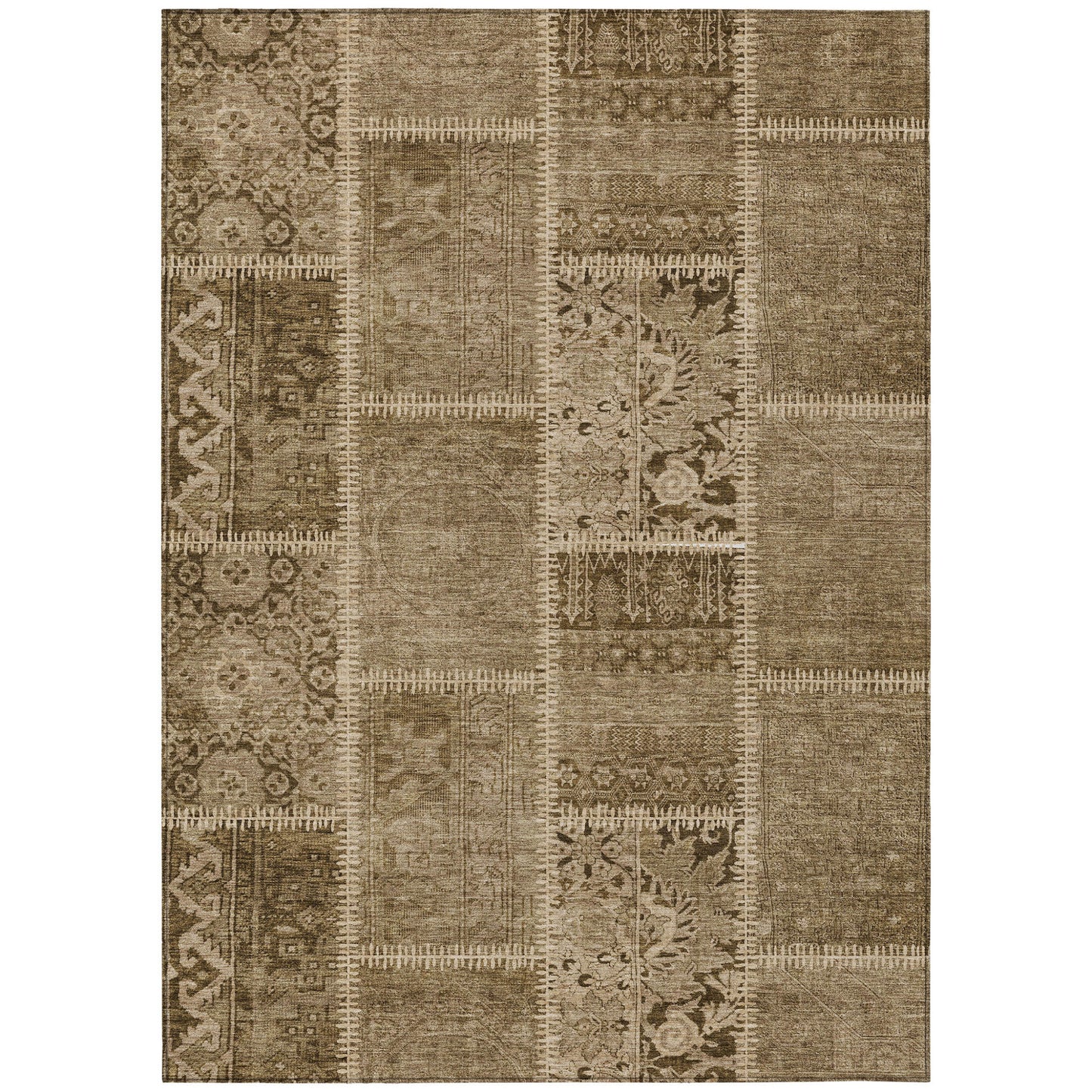 3' X 5' Brown And Beige Patchwork Washable Indoor Outdoor Area Rug-1