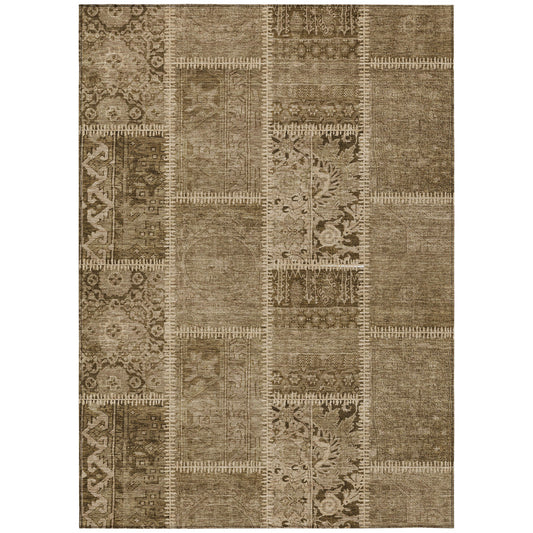 3' X 5' Brown And Beige Patchwork Washable Indoor Outdoor Area Rug-1