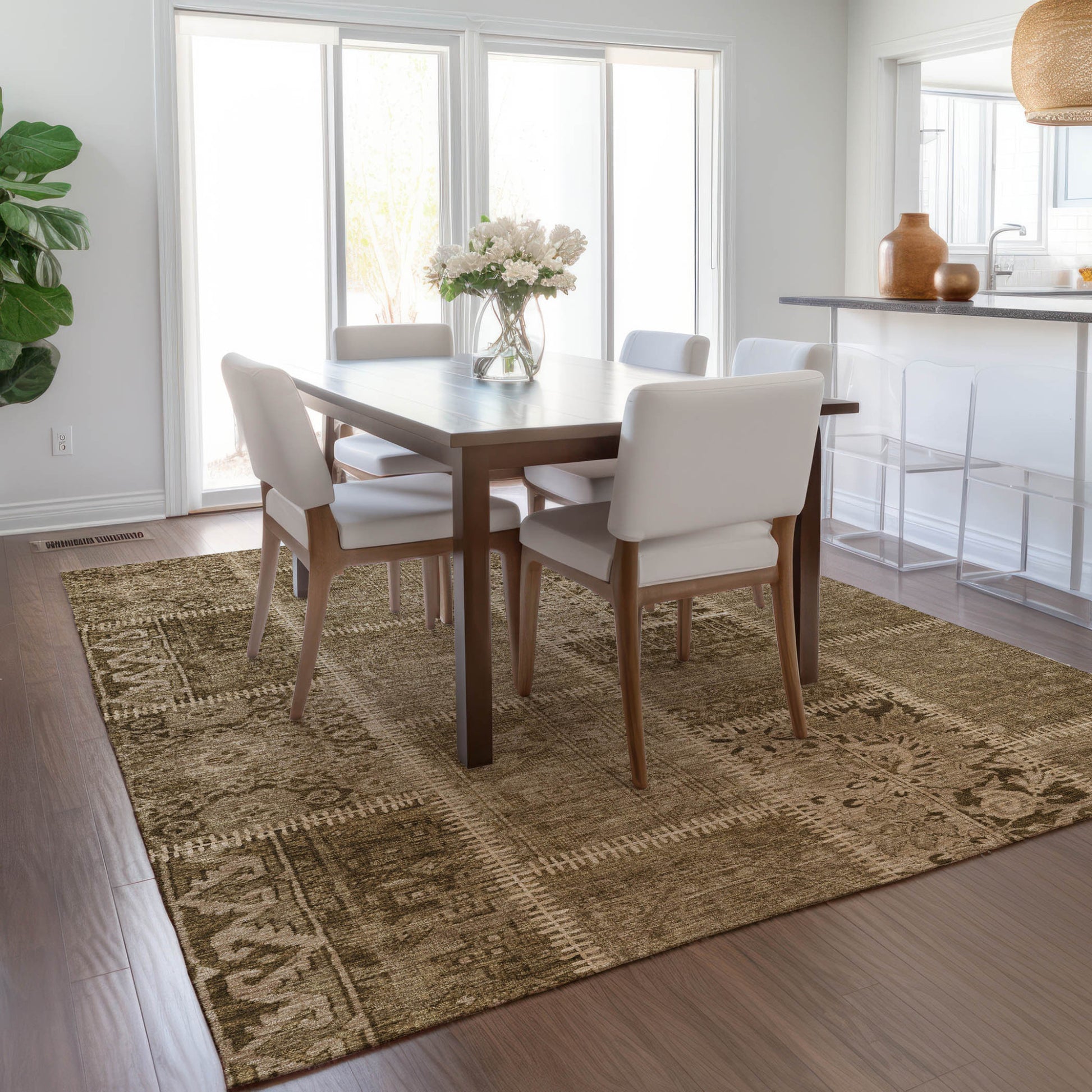 3' X 5' Brown And Beige Patchwork Washable Indoor Outdoor Area Rug-8
