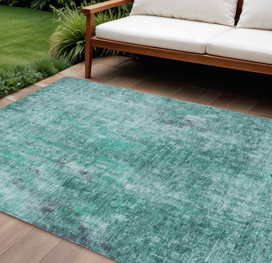9' X 12' Teal Blue Green And Gray Abstract Washable Indoor Outdoor Area Rug-0