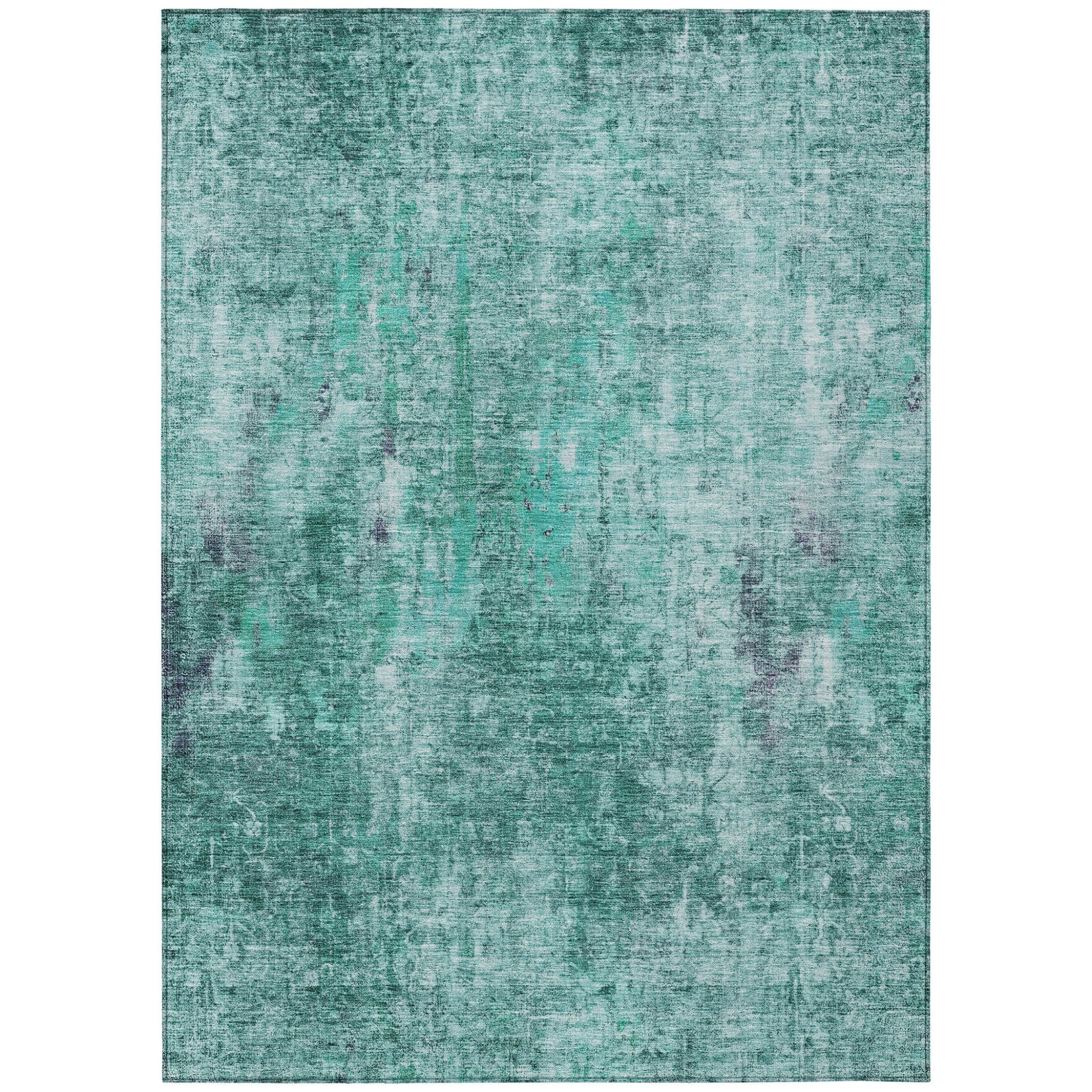 9' X 12' Teal Blue Green And Gray Abstract Washable Indoor Outdoor Area Rug-1