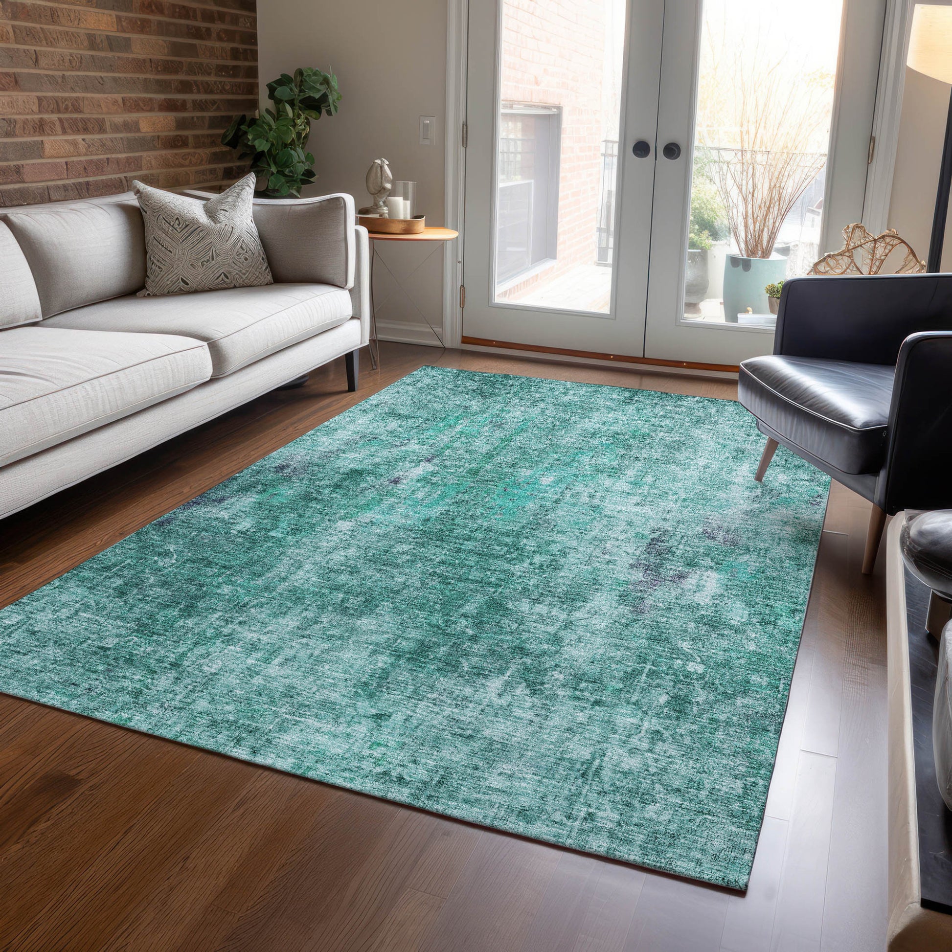 9' X 12' Teal Blue Green And Gray Abstract Washable Indoor Outdoor Area Rug-7