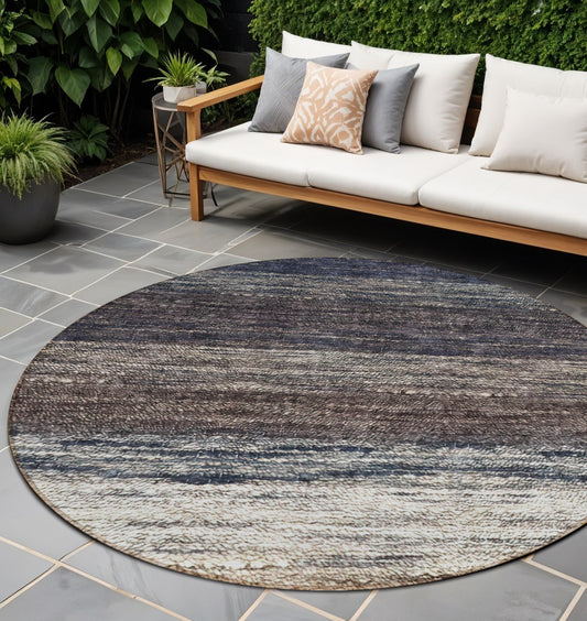 8' Beige Ivory And Brown Round Ombre Washable Indoor Outdoor Area Rug-0