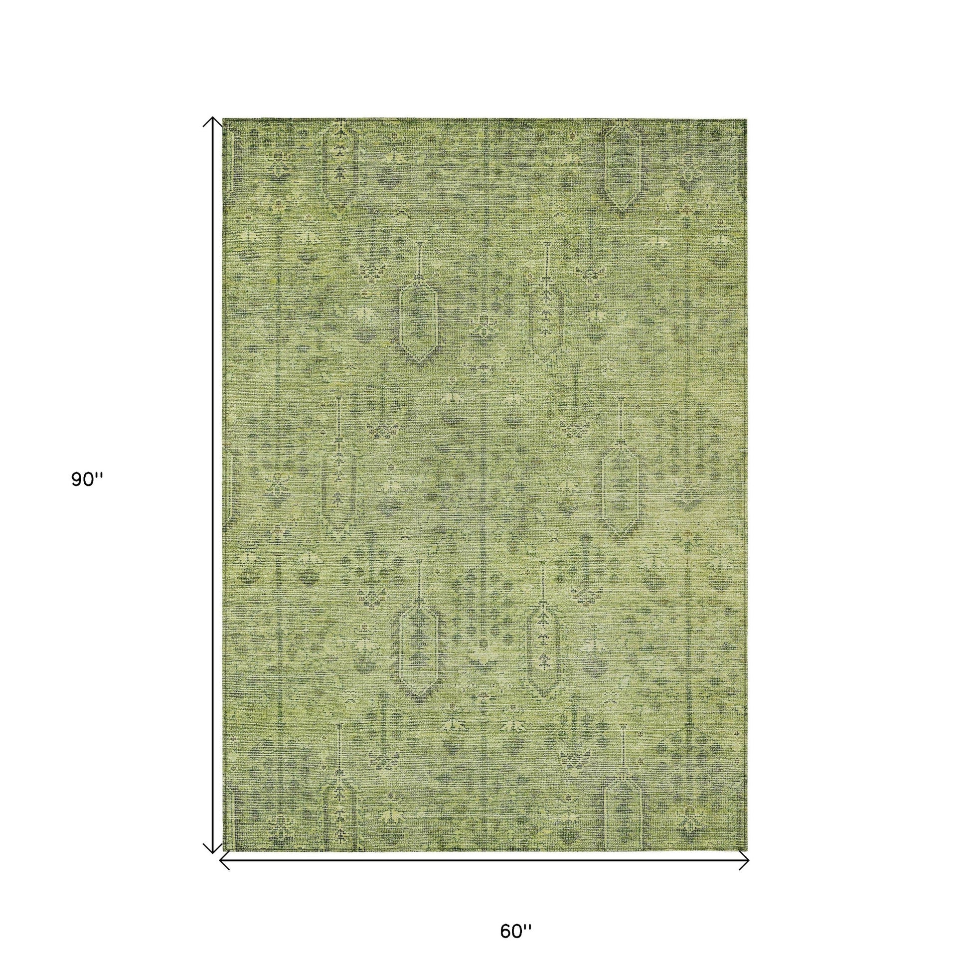 5' X 8' Sage And Artichoke Green Southwestern Washable Indoor Outdoor Area Rug-2