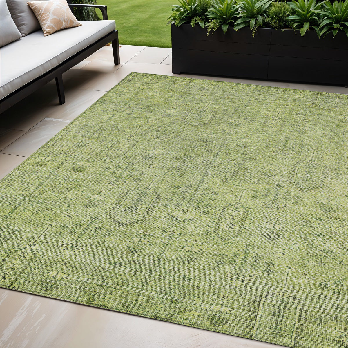 5' X 8' Sage And Artichoke Green Southwestern Washable Indoor Outdoor Area Rug-0