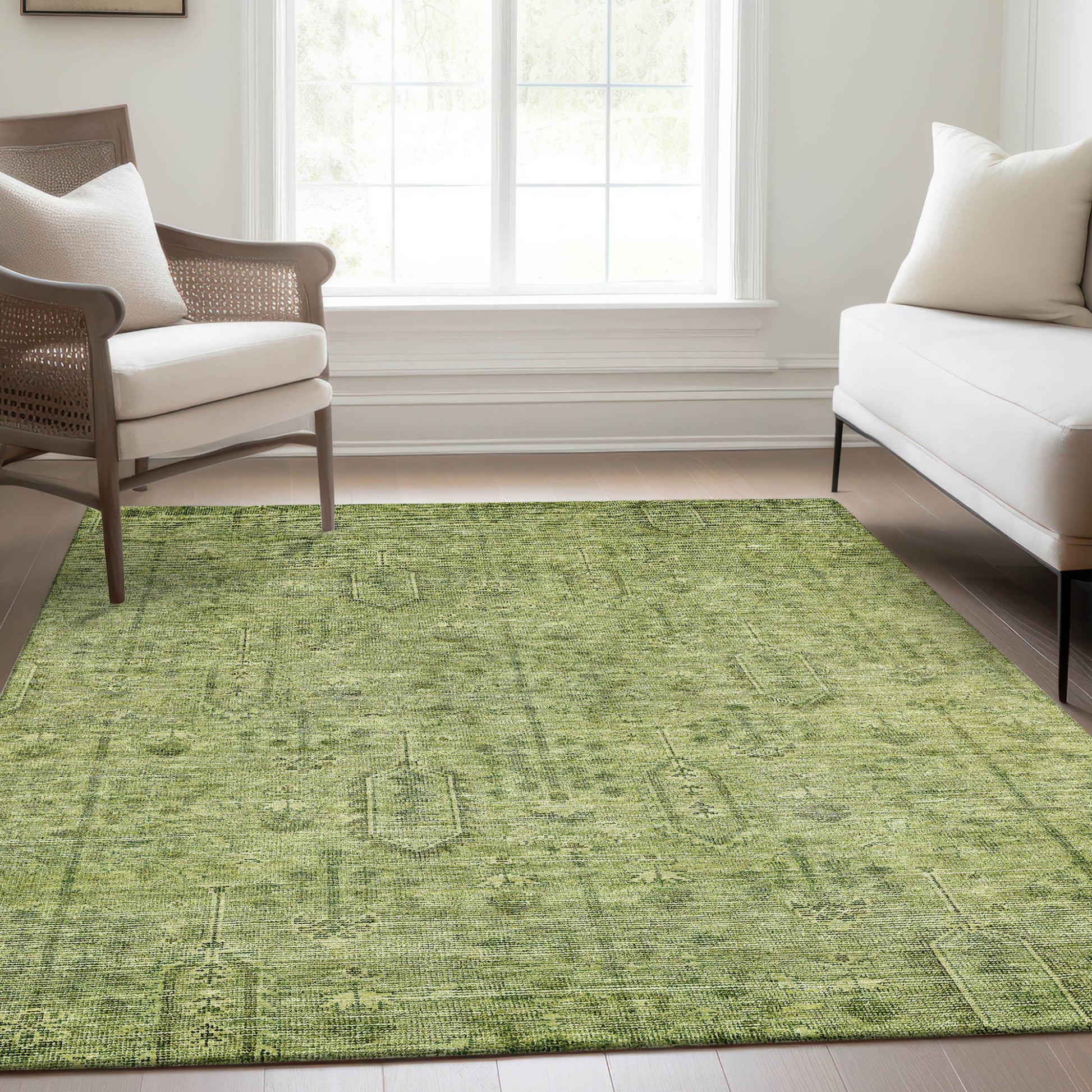 5' X 8' Sage And Artichoke Green Southwestern Washable Indoor Outdoor Area Rug-7