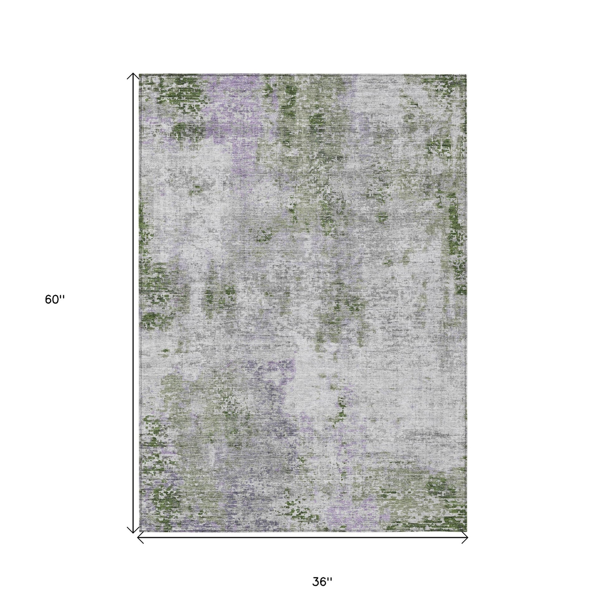 3' X 5' Olive Green And Gray Abstract Washable Indoor Outdoor Area Rug-2
