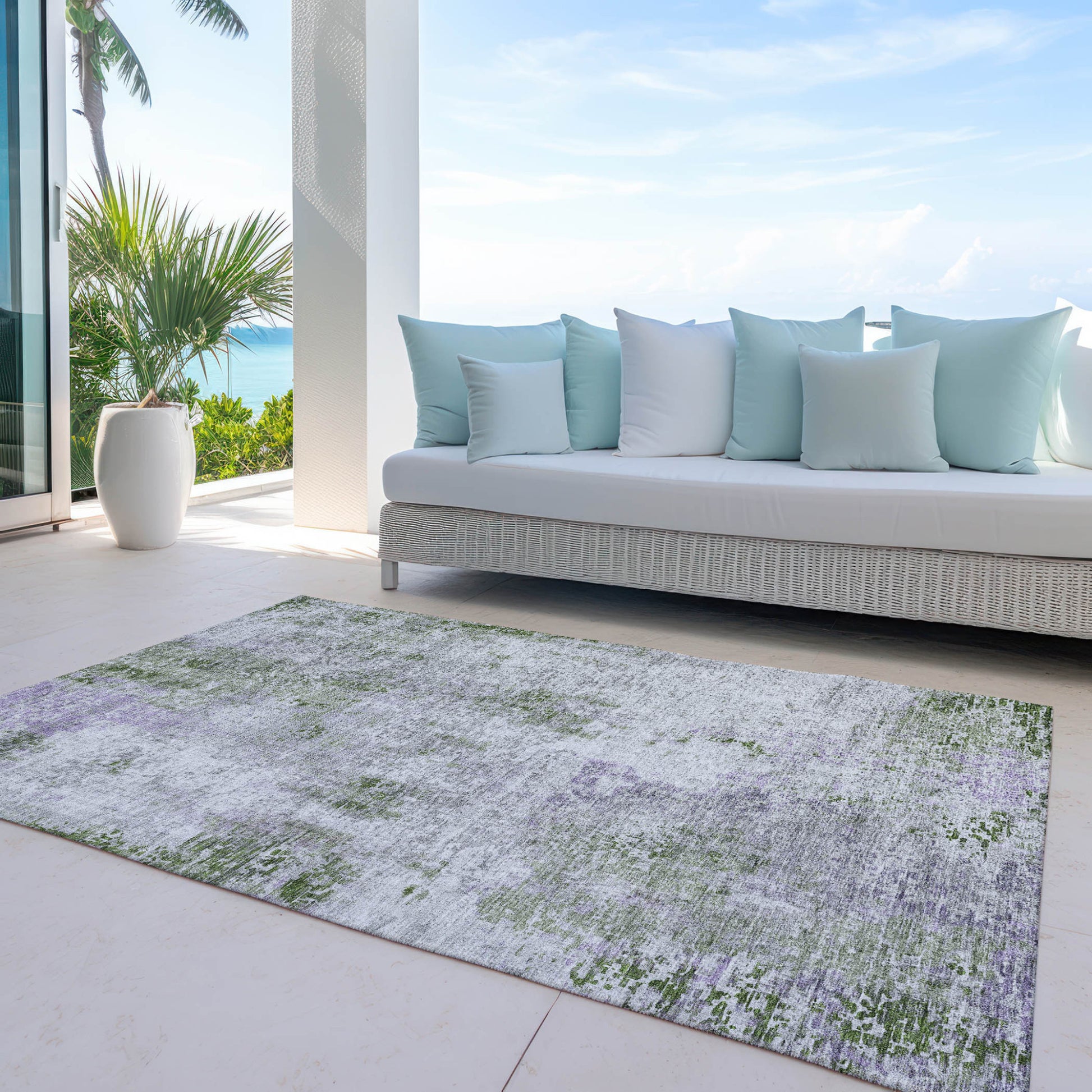 3' X 5' Olive Green And Gray Abstract Washable Indoor Outdoor Area Rug-7